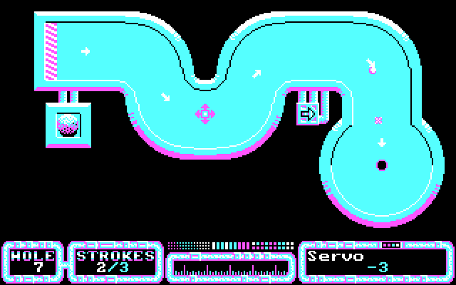 SimulGolf IBM PC/Compatibles Screenshot: This hole is a little bit twisty!