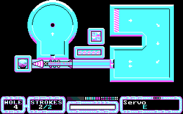SimulGolf IBM PC/Compatibles Screenshot: Ride the rocket to reach the hole...