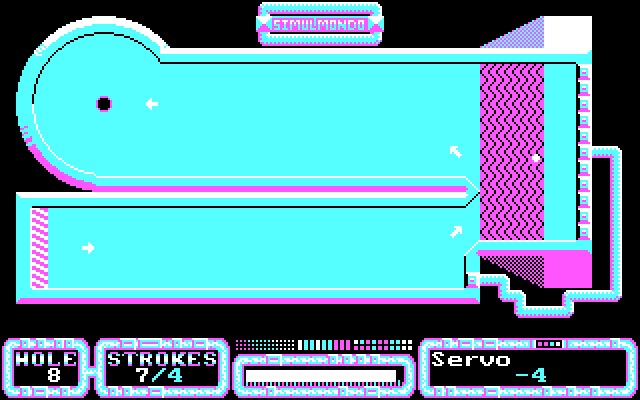 SimulGolf IBM PC/Compatibles Screenshot: The wavy, magenta lines represent a hill.