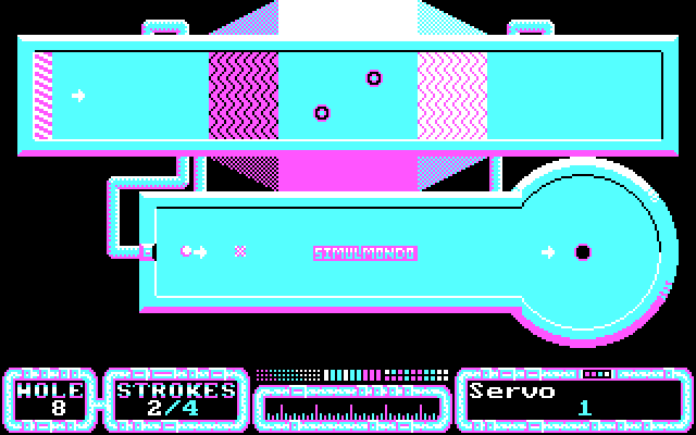 SimulGolf IBM PC/Compatibles Screenshot: More hills...aim your shot carefully with just the right amount of power...