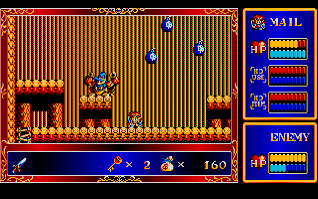 Popful Mail PC-8800 Series Screenshot: Avoid the bombs this guy throws at you!