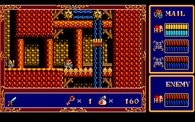 Popful Mail PC-8800 Series Screenshot: There are a number of moving platforms to ride here...