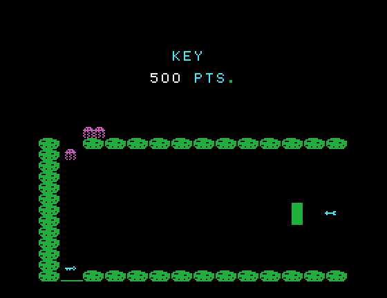 Cavern Quest TI-99/4A Screenshot: Final stage; shoot the creatures before they reach the key!