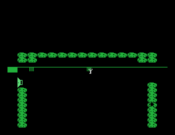 Cavern Quest TI-99/4A Screenshot: Catch a rope to ride across this giant pit.