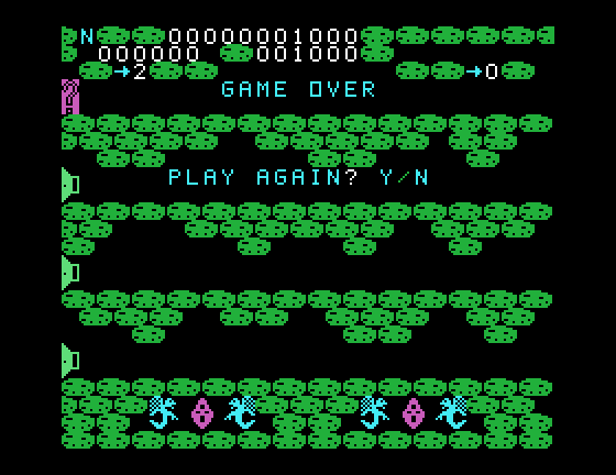 Cavern Quest TI-99/4A Screenshot: Game over.