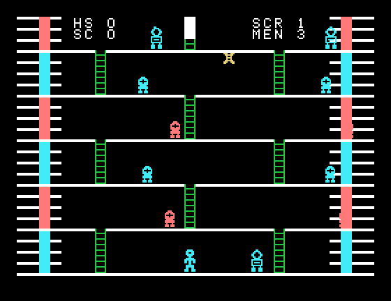 Robot Runner TI-99/4A Screenshot: Game start.