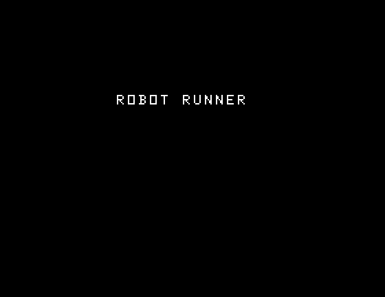 Robot Runner TI-99/4A Screenshot: Title screen; this screen changes from the game title to the company name and copyright date.