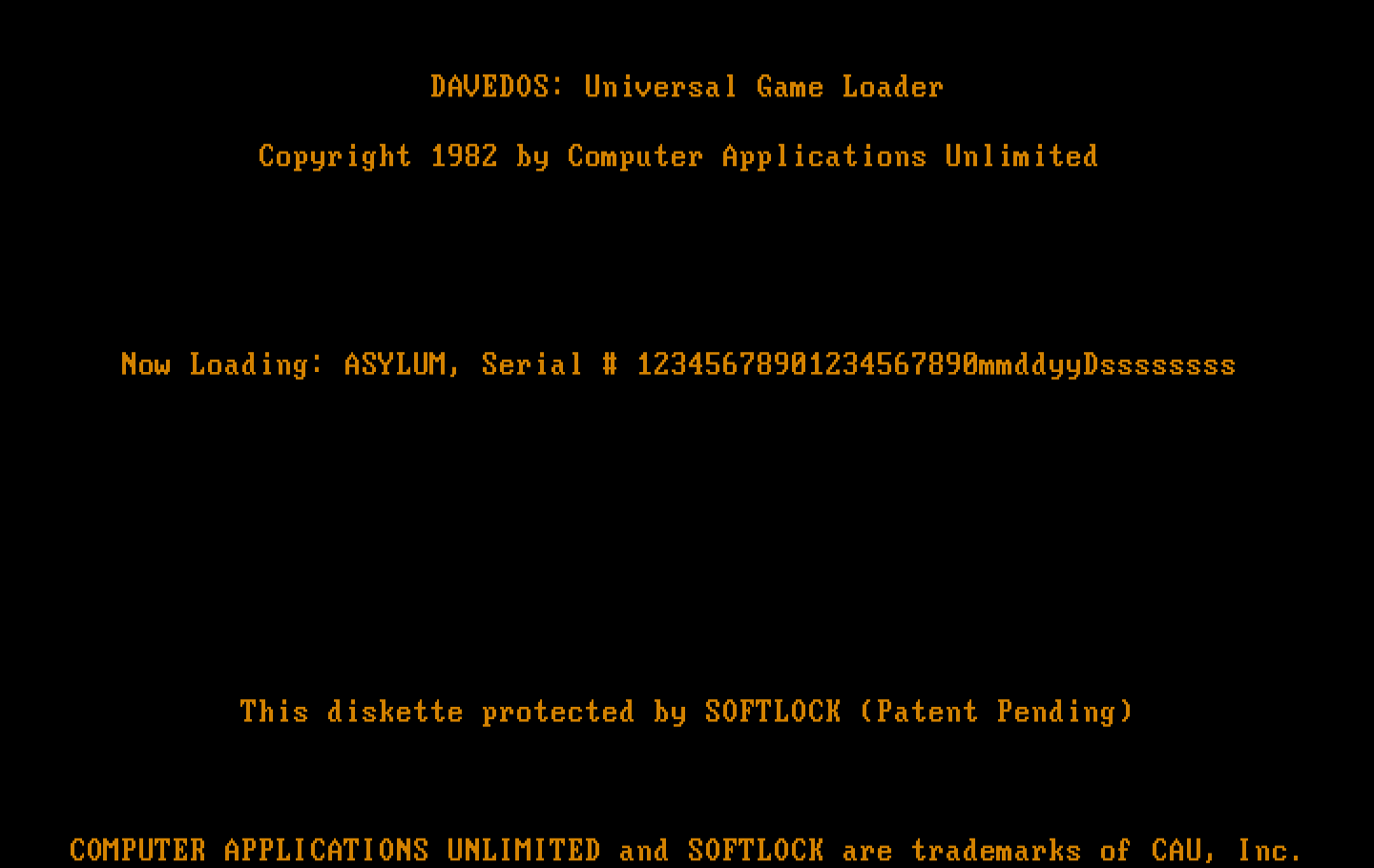 Asylum IBM PC/Compatibles Screenshot: Now loading...