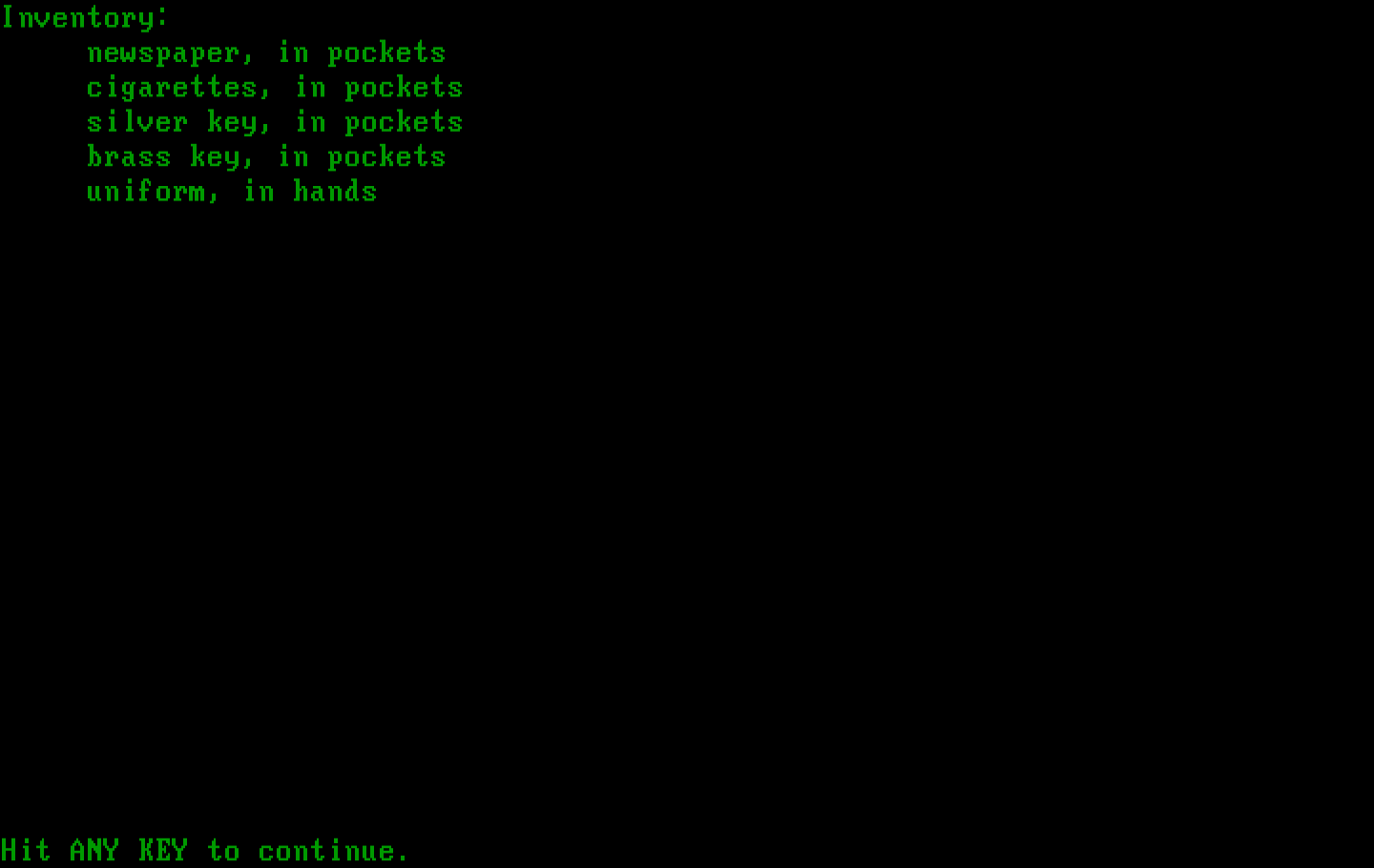 Asylum IBM PC/Compatibles Screenshot: The inventory screen.