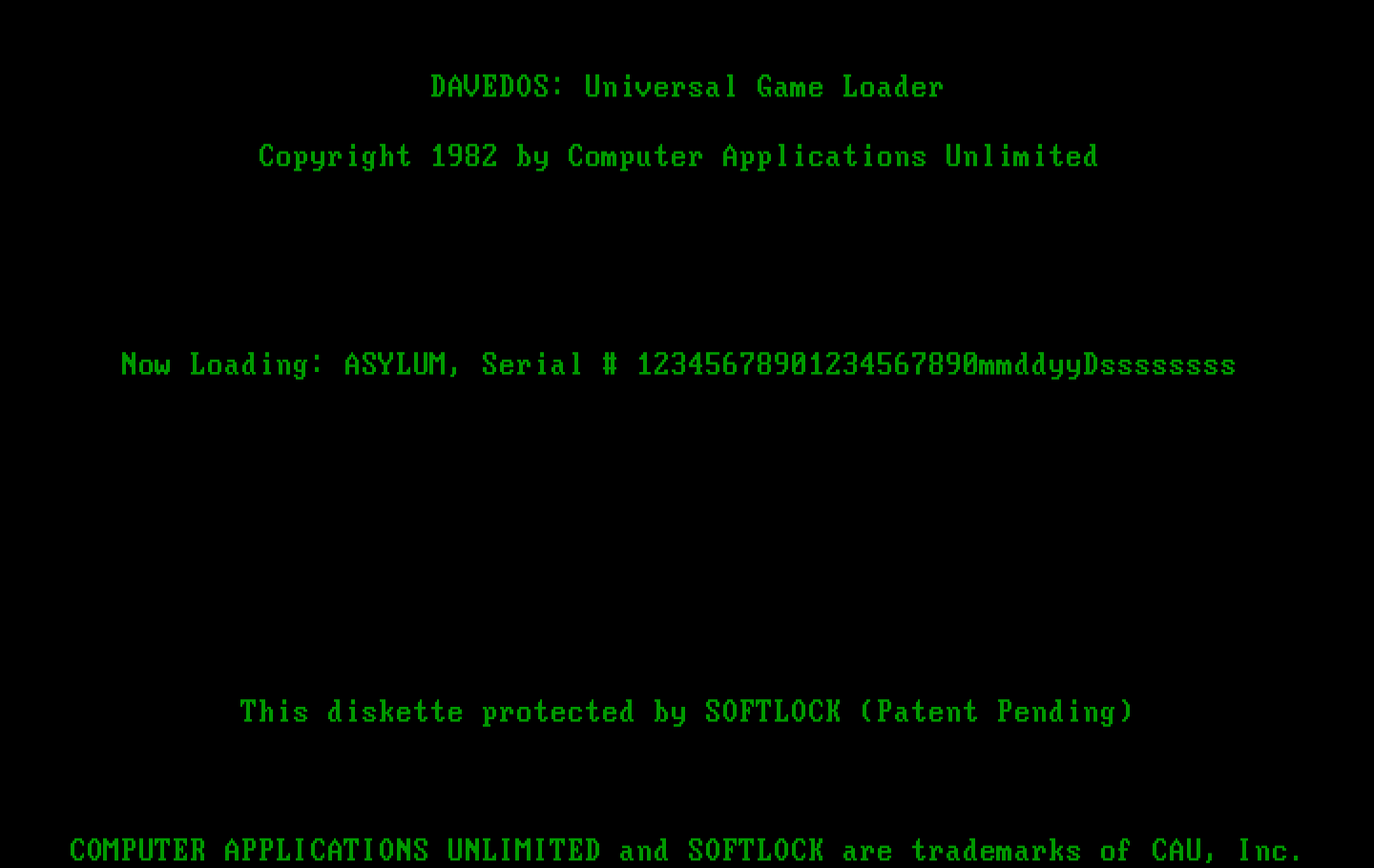 Asylum IBM PC/Compatibles Screenshot: Now loading...