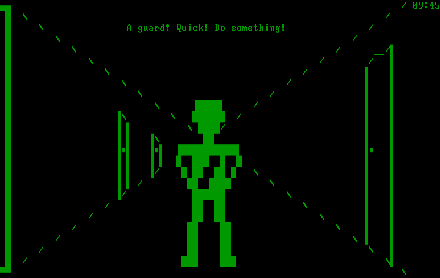 Asylum IBM PC/Compatibles Screenshot: Oh no, a guard! Do something! Quick!