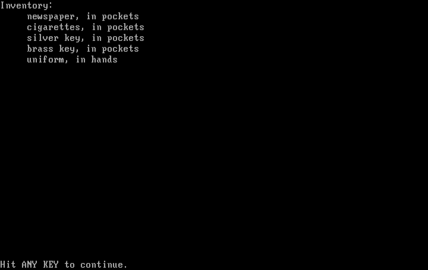 Asylum IBM PC/Compatibles Screenshot: The inventory screen.