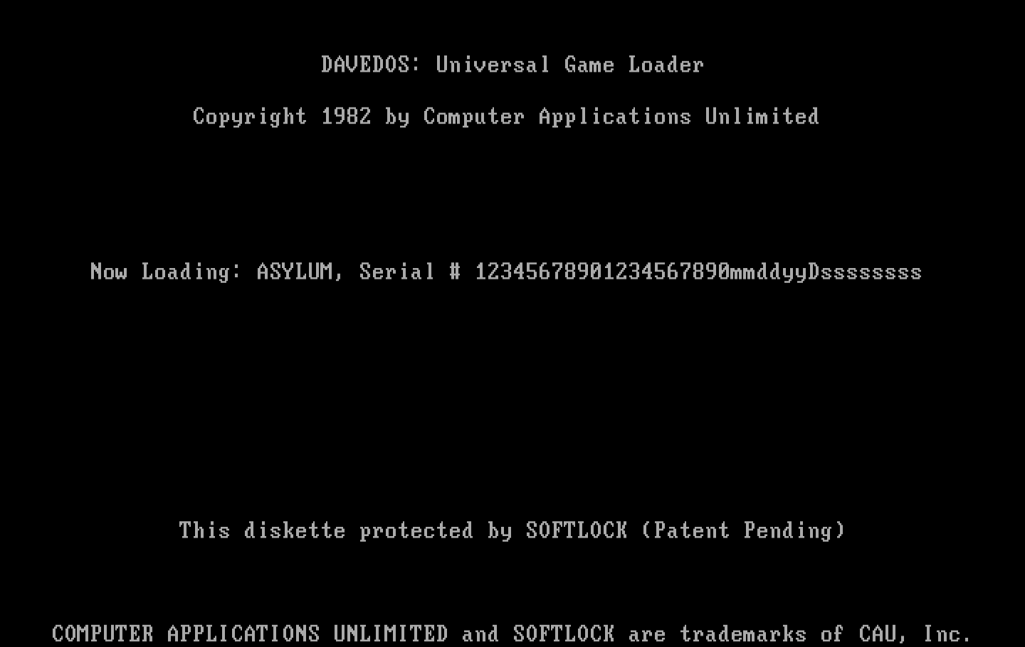 Asylum IBM PC/Compatibles Screenshot: Now loading...