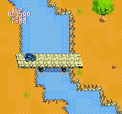 BreakThru NES / Famicom Screenshot: Crossing a bridge...don't get surprised and run into the water!