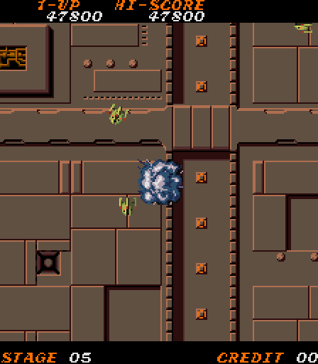 Time Pilot '84 Arcade Screenshot: Crash! I've been hit!