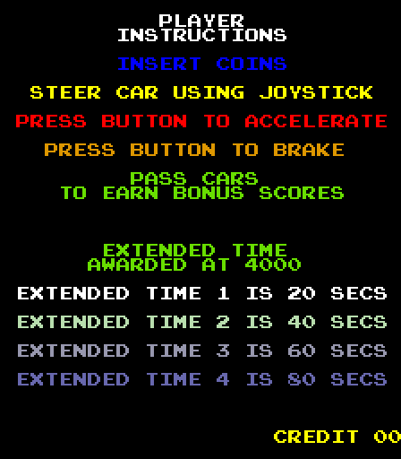 Driving Force Arcade Screenshot: Player instructions.