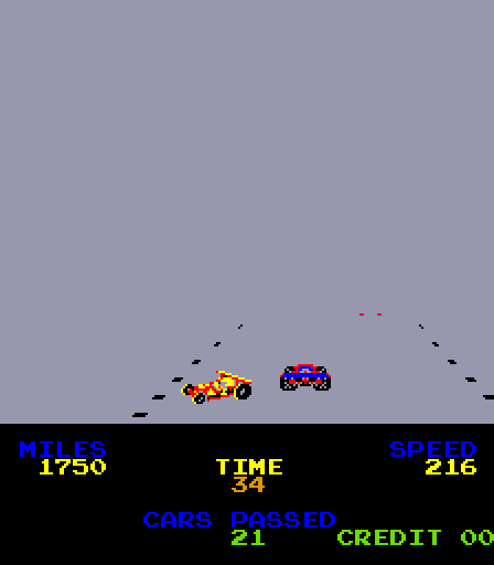 Driving Force Arcade Screenshot: It's foggy, so crashing will be easier!