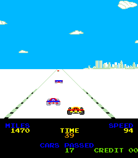 Driving Force Arcade Screenshot: About to pass another car...