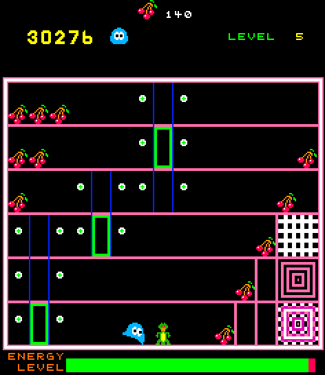 Glob, The Arcade Screenshot: Careful, an opponent is blocking me from reaching that cherry!