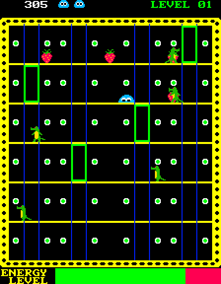 Glob, The Arcade Screenshot: Eat all of the strawberries to complete the level.