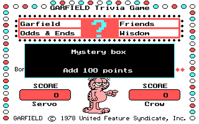 Garfield Trivia Game IBM PC/Compatibles Screenshot: Mystery Box adds 100 points to the next correct response.