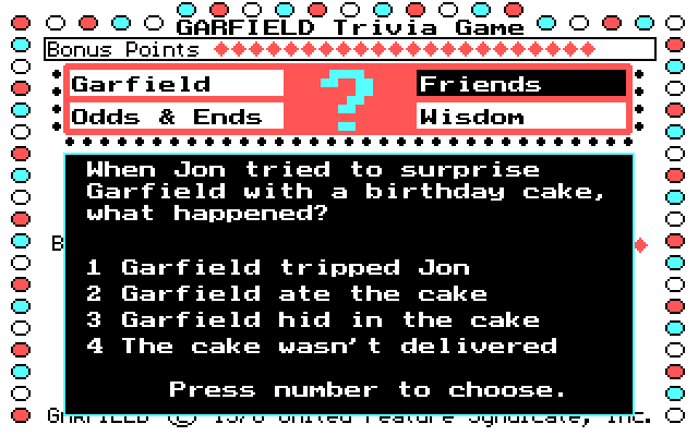 Garfield Trivia Game IBM PC/Compatibles Screenshot: Another question, do you know the answer?