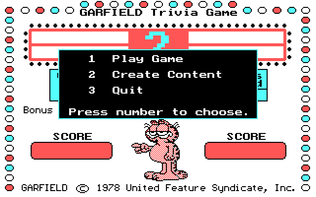 Garfield Trivia Game IBM PC/Compatibles Screenshot: The main menu.