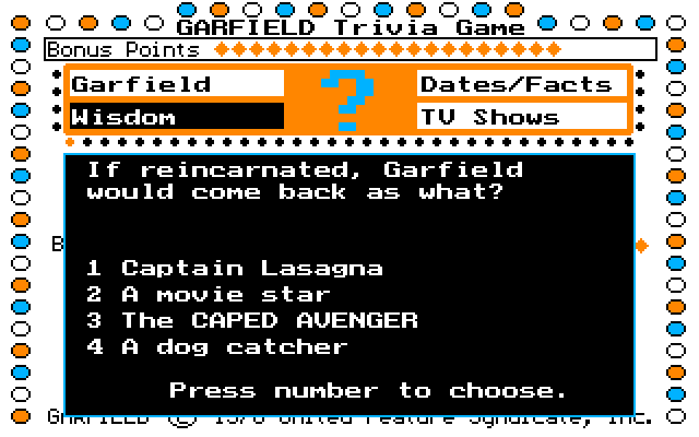 Garfield Trivia Game IBM PC/Compatibles Screenshot: Here's a wisdom question...