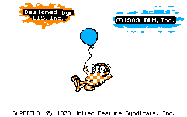 Garfield Trivia Game IBM PC/Compatibles Screenshot: Garfield floats down on a balloon...