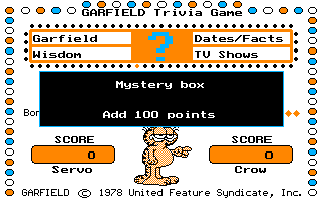 Garfield Trivia Game IBM PC/Compatibles Screenshot: A Myster Box adds 100 points to the next correct answer.