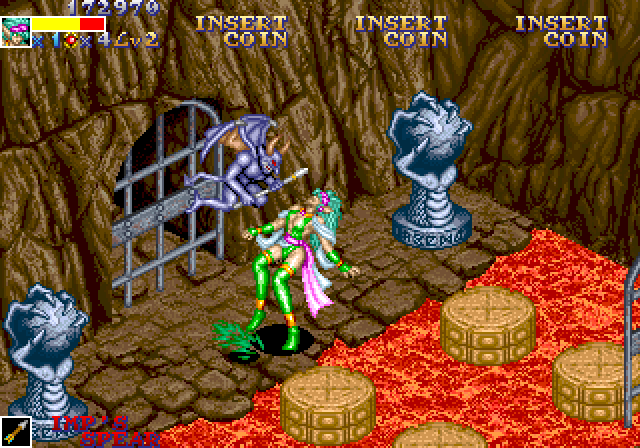 Dungeon Magic Arcade Screenshot: An enemy tries to knock me into the lava...