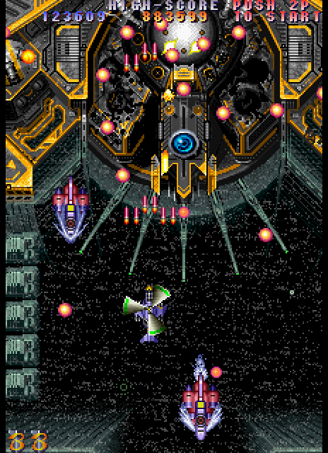 Twin Cobra II Arcade Screenshot: A large enemy base...