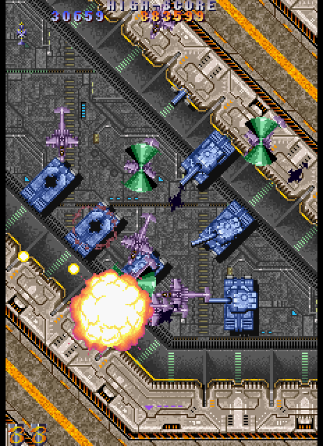 Twin Cobra II Arcade Screenshot: I've been destroyed again.