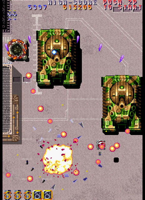 Twin Cobra II Arcade Screenshot: I've been hit!