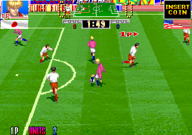 Hat Trick Hero '93: Campeon De Futbol Arcade Screenshot: Game in progress...