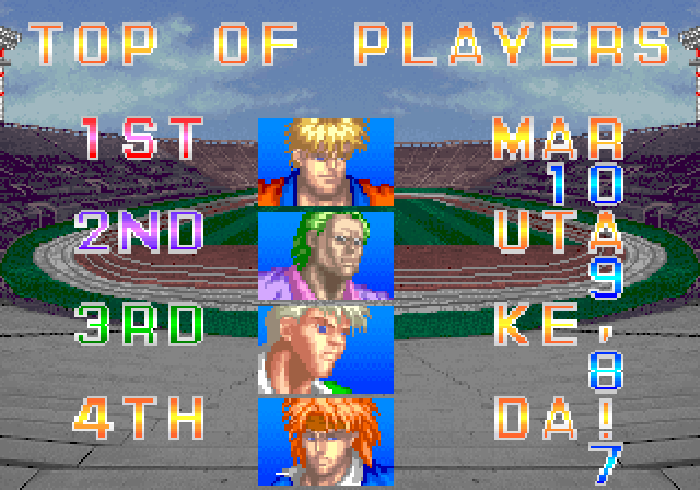 Hat Trick Hero '93: Campeon De Futbol Arcade Screenshot: High scores.