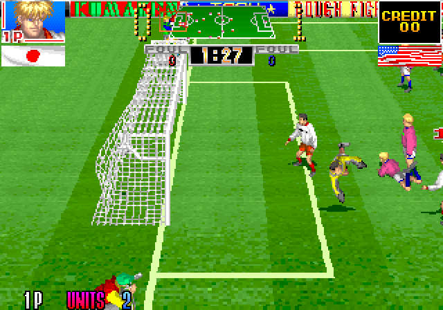 Hat Trick Hero '93: Campeon De Futbol Arcade Screenshot: Near the goal...