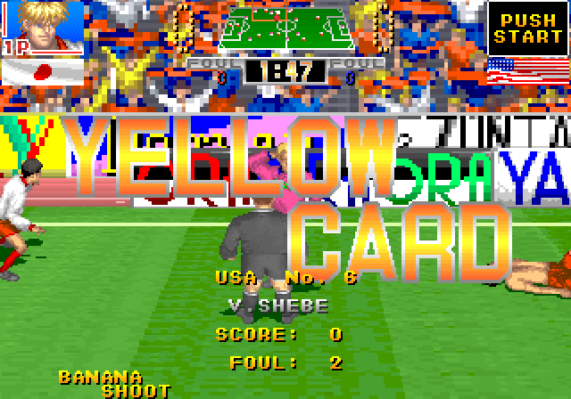 Hat Trick Hero '93: Campeon De Futbol Arcade Screenshot: Yellow card...