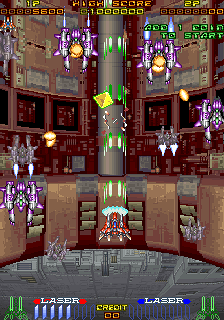 RayForce Arcade Screenshot: Pick up that gold diamond, it's a weapons upgrade!