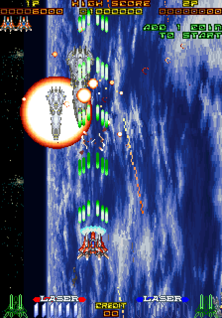 RayForce Arcade Screenshot: Flying away from this planet, on to the next area!