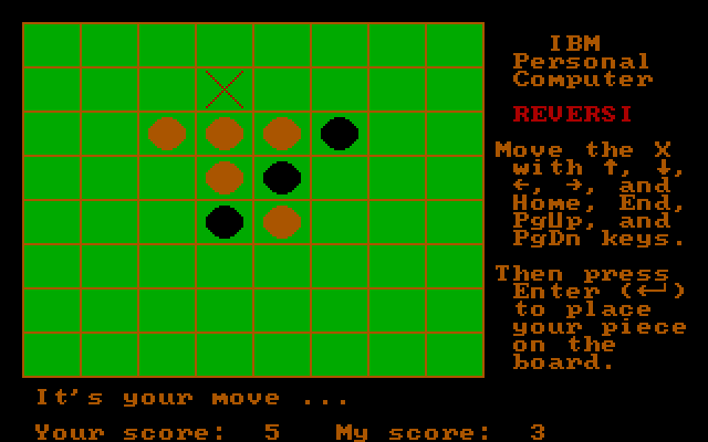 Strategy Games IBM PC/Compatibles Screenshot: Move the X to choose where to place a piece.