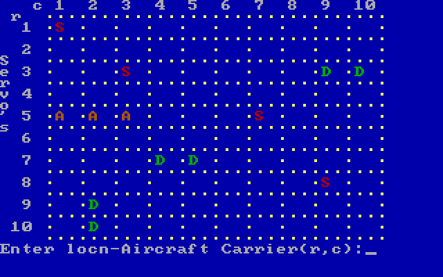 Strategy Games IBM PC/Compatibles Screenshot: Battleship game start; place your ships on the board.