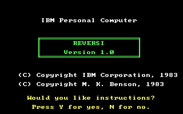 Strategy Games IBM PC/Compatibles Screenshot: Reversi title screen.