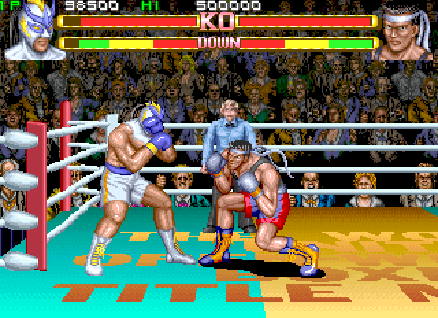 Prime Time Fighter Arcade Screenshot: Blocking an attack...