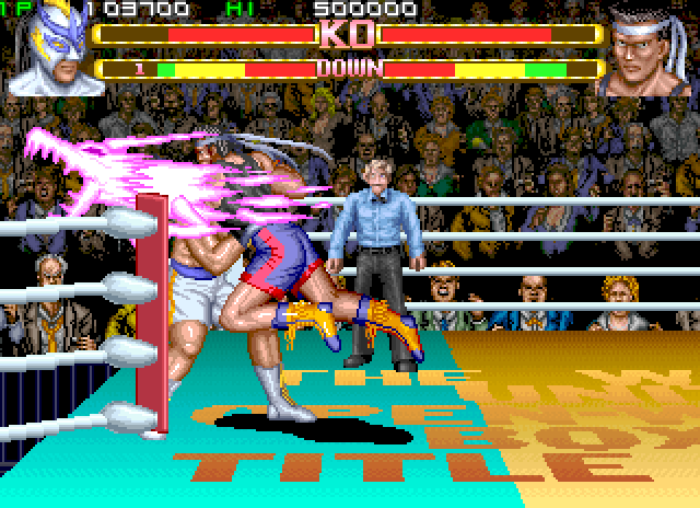 Prime Time Fighter Arcade Screenshot: Hit by a special attack!