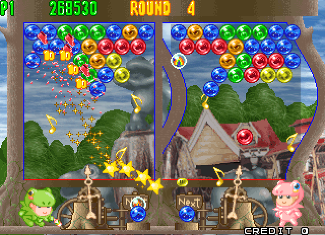 Bust-A-Move 4 Arcade Screenshot: Placing bubbles in the playfield...