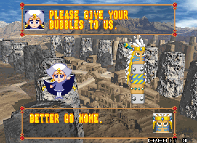 Bust-A-Move 4 Arcade Screenshot: Please give us your bubbles!