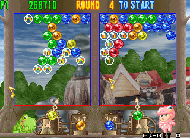 Bust-A-Move 4 Arcade Screenshot: Rainbow bubbles appear!