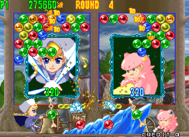 Bust-A-Move 4 Arcade Screenshot: A tough battle in progress!