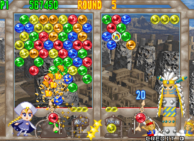 Bust-A-Move 4 Arcade Screenshot: Uh oh, I'm running out of space!